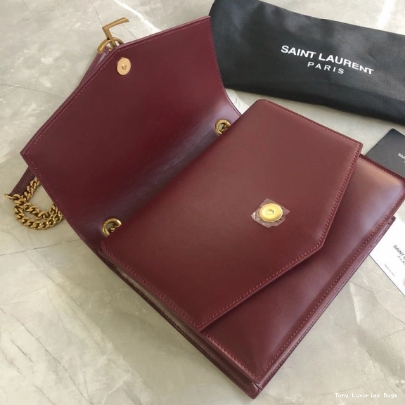 Tony Luxuries IN YSL LEATHER SULPICE MEDIUM BAG BURGUNDY CHAIN 0815